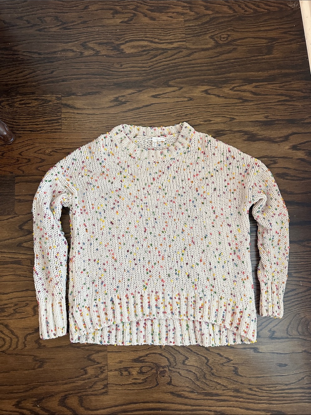 Seven7 Cream Knit Crewneck Sweater with Multicolor Flecks